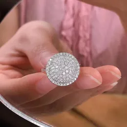 Anello da dito con disco AAAAA zircone in argento sterling 925 Anelli di fidanzamento con fede nuziale per le donne Regalo di gioielli per feste di compleanno nuziali