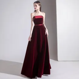 Ethnische Kleidung FZSLCYIYI Mode Einfache Vintage Burgund Abendkleid Tube Top Velours Lange Prom Formale Kleid Vestido De Noche Cheongsam