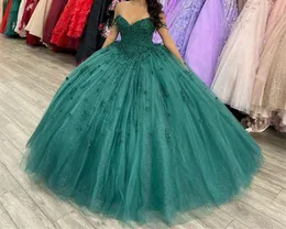 Quinceanera 드레스 공주 녹색 스팽글 연인 비드 아플리케 볼 가운 얇은 명주 그린 얇은, 16 데뷔 파티 생일 전 멍청이 De 15 anos 71