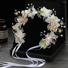 Headpieces HUNXIU Charming Butterfly Bridal Hair Accessories Handmade Flower Lace Adjustable Sweet Bride Wreath Wedding