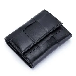 Plånböcker modevävda äkta läderkvinnor kort plånbok funktionell bifold mynt handväska pengar väskor kvinnliga små handväska multikortshållare G230327