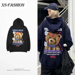 Womens Hoodies Sweatshirt Bear Hoodie Streetwear Retro Tops Tees Fashion Student Clothing Overdimensionerade runda hals High Street West Men 230327