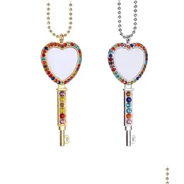 Sublimationsrohlinge Blank Strass Halskette Herz Schlüsselform mit Kette für Po Lünette Anhänger Tabletts Set DIY Schmuck Dro Dhwtx