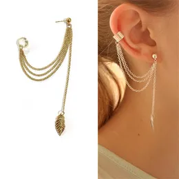 أقراط مسمار SJFDE-17 Punk Mujer Brincos Girl Leaf Chain Long Tassel Ear Cuff Clip for Women Jewelry