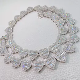 Smycken fancy 18-24 tum 925 Sterling Silver Moissanite Diamond Heart Cuban Chain Halsband för kvinnor/män trevlig gåva
