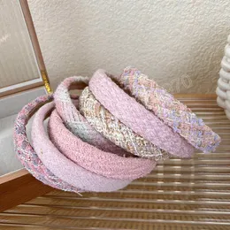 Série rose éponge bandeau Tweed tressé cheveux accessoires tricoté tissage Plaid rayé tête cerceau à la main décontracté bandeaux