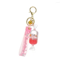 Schlüsselanhänger niedliche Obst Süßigkeit Acryl Metallschlüsselketten DIY Anhänger Welpe Puppe Flüssige Flüssigkeit schwimmende Schlüsselkette Geschenk für Frauen Bag Charme Keyfob