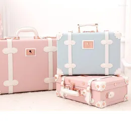 Suitcazy unisex moda luksusowy podróż kawaii swobodna vintage walizka słodka elegancka druk z zamkiem kosmetykiem kosmetyków 2023