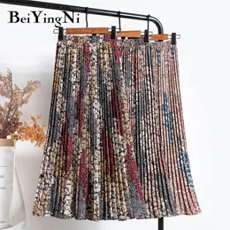 Kjolar beiyingni kvinnor blommor tryckt vintage casual koreansk veckad midi retro kawaii harajuku mode faldas kvinnlig jupe 230327