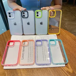 Mjuk silikon 2 i 1 transparent godisfärgtelefonfodral för iPhone 14 13 12 11 Pro max xr x xs max 7 8 plus 12 mini stötsäkert täckning