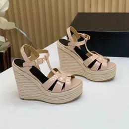 Mulheres Cônico Fivela cinta super alta dedos abertos sapatos de grife de luxo Sandálias de plataforma de cunha tecido de couro de patente de luxo designers sandália tamanho 35-42