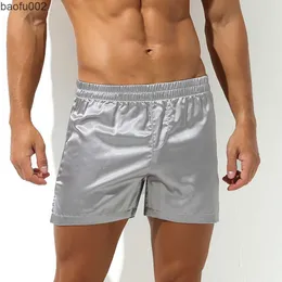 Men's Shorts Men Casual Boxer Shorts Thin Slip Homme Trunks Sleep Bottoms Breathable Pajama Sleepwear Quick Dry Running Workout Sweatshorts W0327