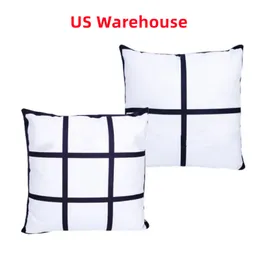 US Warehouse SubliMation Blank Pillow Case Square 45 45cm 9Paner och 4Panel Mix vanlig vit värmeöverföringstryck Diy Soffa Cushion Pillow Case Car Home Decor B5 B5