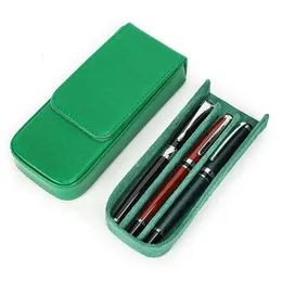 Blyertspåsar Kontakter Family 3 Pen Case Leather Stationery Cover Holder Löstagbar Portable Handmade Pen Box Sock Proof Men 230327