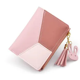 Wallets Geometric Women Cute Pink Wallets Pocket Purse Card Holder Patchwork Wallet Lady Female Fashion Short Coin Burse Money Bag G230327
