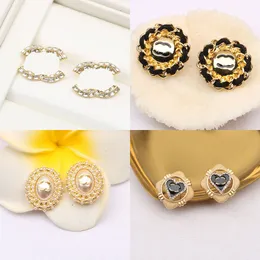 23SS 20Style Mixed Brand Designer Double Letters Stud Simple 18K Gold Plated 925 Silver Round Women Crystal Rhinestone Earring Wedding Party Jewerlry