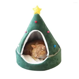 Letti per gatti, morbida e calda tenda per animali domestici, letto in grotta, casa sull'albero di Natale in cotone, comoda camera da letto triangolare per gattini