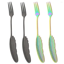 Dinnerware Sets Black Cutlery 304 Stainless Steel 2Pcs Cake Fruit Frok Spoon Creative Feather Children Mini Fork Western Kitchen Set