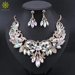 Wedding Jewelry Sets Luxury Indian Bridal Jewelry Sets Wedding Party Costume Jewellery Womens Fashion Gifts Leaves Crystal Necklace Earrings Sets 230325