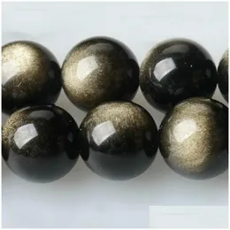 Sten fctory pris naturligt guld obsidian runda lösa pärlor 16 sträng 6 8 10 12 mm plockstorlek för smycken gör DIY droppe leverera dhs5u