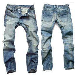 Jeans masculinos desgastados Calças jeans masculinas de cintura média com botões retos masculinos retrô largos Designer streetwear vintage