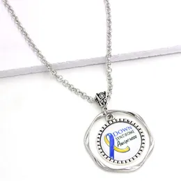 Pendant Necklaces Arrival Cancer Awareness Jewelry Cabochon Necklace Blue And Yellow Ribbon Down Syndrome Jewellery