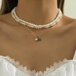 Łańcuchy 4PC/Set wielowarstwowe boho perłowe Choker z koralikami naszyjniki dla kobiet kryształ kryształowy miłosny łańcuch łańcuchowy biżuteria