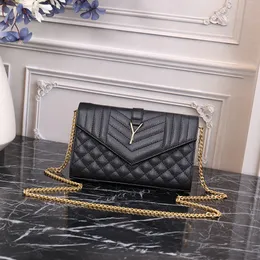 Women Shoulder Bags Handbag Granular Textured Genuine Leather Hardware Chain Purse Ladies Cassandre Designer Cross body bag Caviar Multi Card Wallet Black
