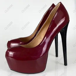 Olomm Handmade Women Platform Pumps Sexy Stiletto Heals Pumps Dedo Redondo Lindo Roxo Escuro Club Wear Shoes US Size 5-20