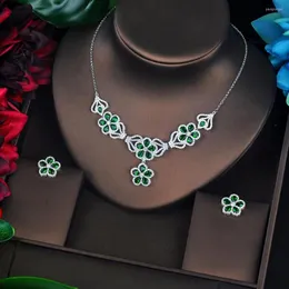 Halsband örhängen set mode elegant stor blomma design brud för kvinnor bröllopstillbehör bijoux femme ensemble grossistpris n-698