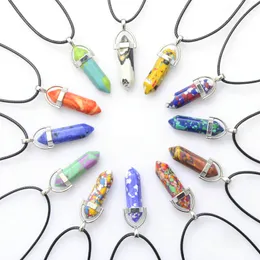 Natural Crystal Stone Pendant Halsband Hand snidad kreativ hexagonal kolonn ädelstenhalsband Fashion Accessory med kedja