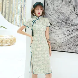 민족 의류 여름 중국 중국 전통 Qipao 드레스 여성 미니 청험 여성 동양 스타일 다중 색상