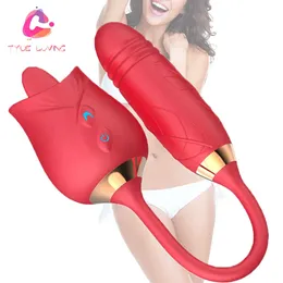 Vibratori Dildo vibrante con lingua con vibratori rotanti telescopici per donna Stimolatore clitorideo vaginale anale Adulto succhia giocattoli erotici 230327