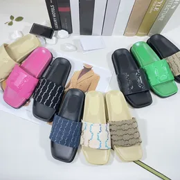 Slide Womens Sandals Slippers Designer Fashion Platform Leather Rubber Letter Print Flat Bottom Flip flops 35-44