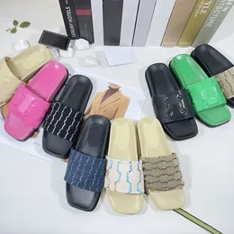 Slide Dames Sandalen Slippers Ontwerper Mode Platform Leer Rubber Letter Print Flat Bottom Flip flops 35-44