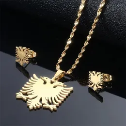 Подвесные ожерелья Albania Eagle Серьги наборы из нержавеющей стали ювелирные украшения этническая девушка
