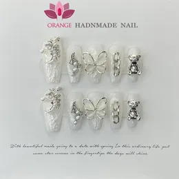 False Nails, prensos de luxo feitos à mão nas unhas da cabeça do caixão Manicuree Decoration Wearable cheio de acrílico de design para casamento 230325