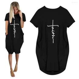 Lässige Kleider Frauen übergroße baggy Sommerfrau 2023 T -Shirt kausale lose Kurzarm Midi Kleid mit Taschen schwarzer T -Shirt