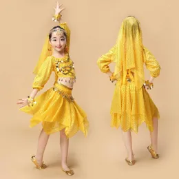 스테이지웨어 2023 사리 여자 드레스 아이 오리엔탈 댄스 배꼽 댄서 옷 세트를위한 오리엔탈 enfant 의상