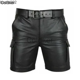 Shorts masculinos tendências de streetwear de verão shorts de couro Faux com bolsos de boate usam shorts de moda casual punk medieval vem 5xl w0327