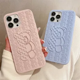 Lyxigt silikonfodral Bear Cartoon Cute 3D Stereo Decompression Anti-Fall Protective Liquid Back Cover för iPhone 14 Pro Max Plus 13 12 11