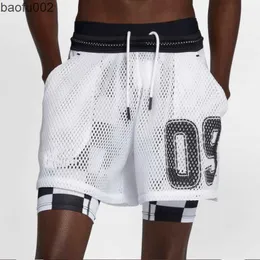 Mäns shorts 2021 Summer Anti-Tomt Running Training Shorts Men's Double-Layer Fake Two-Piece Sports and Fitness Quick-Torking Pants W0327