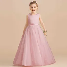 Flickas klänningar 5-14 år flickor prinsessan klänning flickor ceremoni lång prom rosa barn kväll fest vestidos blomma flickor bröllop fest trasant klänning