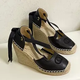 Women Sandals Genuine Leather 12cm Wedges Heel Woman Shoes High Heels Sexy Designer Sandal Back Strap 41