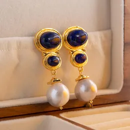 Dingle örhängen 2023 Natural Lapis Lazuli Pearl Temperament Drop Women Girls Party Gift Original Design Luxury Jewellery