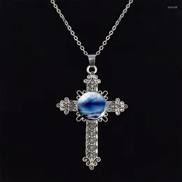 Ketten Silber Farbe Kreuz Halskette Klar Glas Cabochon Schmuck Anhänger Frauen Geschenke Mode Accessoires Männer