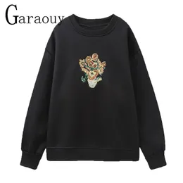 Bluzy bluzy damskie bluzy garaouy haft słonecznika retro bluza okrągła szyja długi rękaw luźne pary pulover sportowe sudaderas 230327