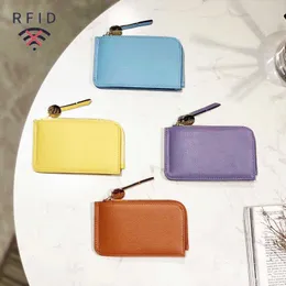 Brieftaschen Echtes Leder Frauen Geldbörse Mode Reißverschluss Kleine Brieftasche Luxus Design Kurze RFID Kartenhalter Rindsleder Bonbonfarbe Mini Geldtasche G230327