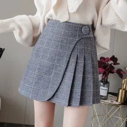 Spódnice kratą spódnicę szorty Kobiety zimowa wełna plisowana spódnica koreańska moda nieregularna linia wysoka w pasie pakiet jupe spódnice 230327