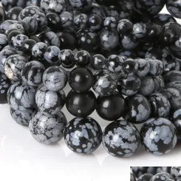 Stein 8 mm Schneeflocke Obsidian lose Perlen rund 4 6 8 10 mm natürlich für Schmuckherstellung DIY Perlenarmband Halskette Hohe Qualität Dhcel
